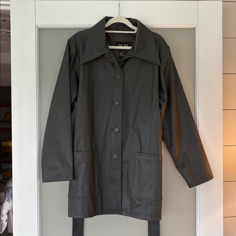 Fuda New York Women's Gray Black Trench Coat Jacket